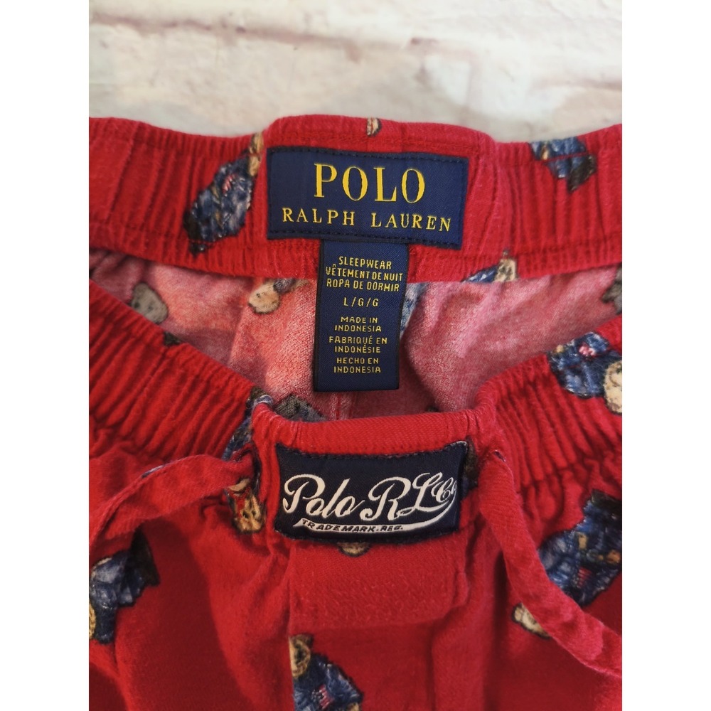 Polo Ralph Lauren Polo Bear PJ Pajama Pants Bear wearing American Flag logo sz L - Picture 4 of 8